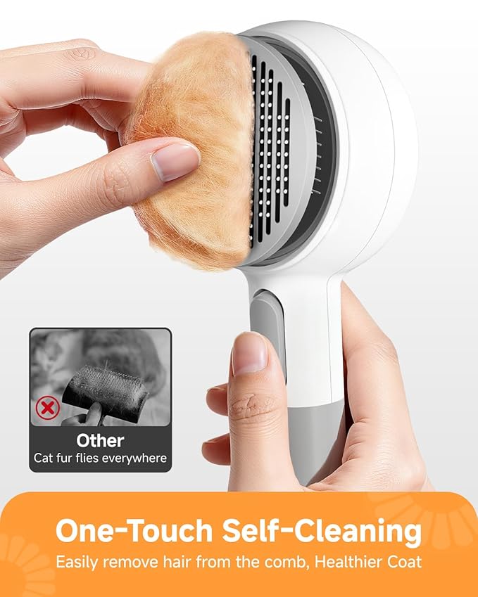 Little Orange Pet Spray Brush, 3-in-1 Grooming Tool with Steam Mist for Cats & Dogs, 2-Speed Spray Settings, Removes Dander & Deshedding, One-Touch Self-Cleaning Hair Brush, for Long Short Hair Pets