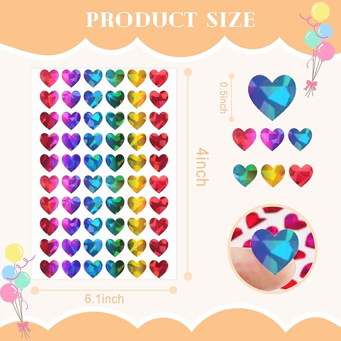 1800pcs Mini Heart Stickers (0.5 Inch), Colorful Holographic Rainbow Reward Stickers for Teachers, Behavior Chart, Planners, Scrapbooking & Envelope Seals (30 Sticker Sheets)