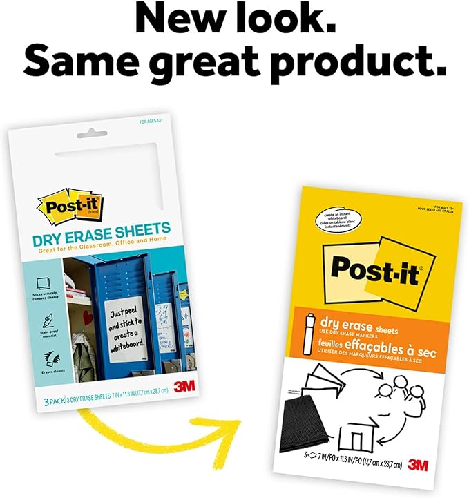 Post-it Dry Erase Sheets, 7 in x 11.3 in, 24 Sheets, Sticks Securely and Removes Cleanly