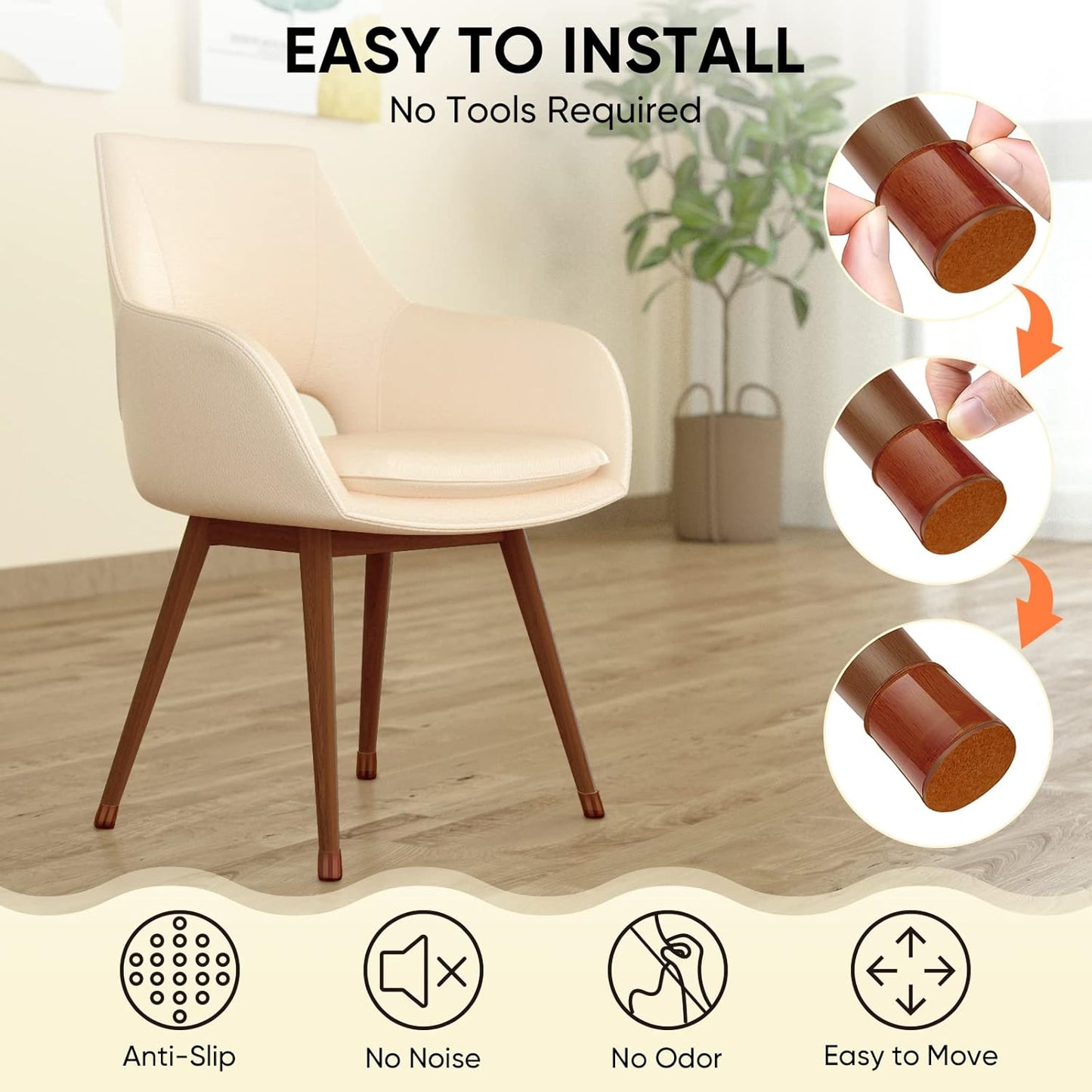 BALEINE 16 Pack Silicone Chair Leg Floor Protectors, Stool Leg Protectors Cap, Non-Slip Chair Leg Caps for Hardwood Floors (Brown, X-Large, 16 Pack)