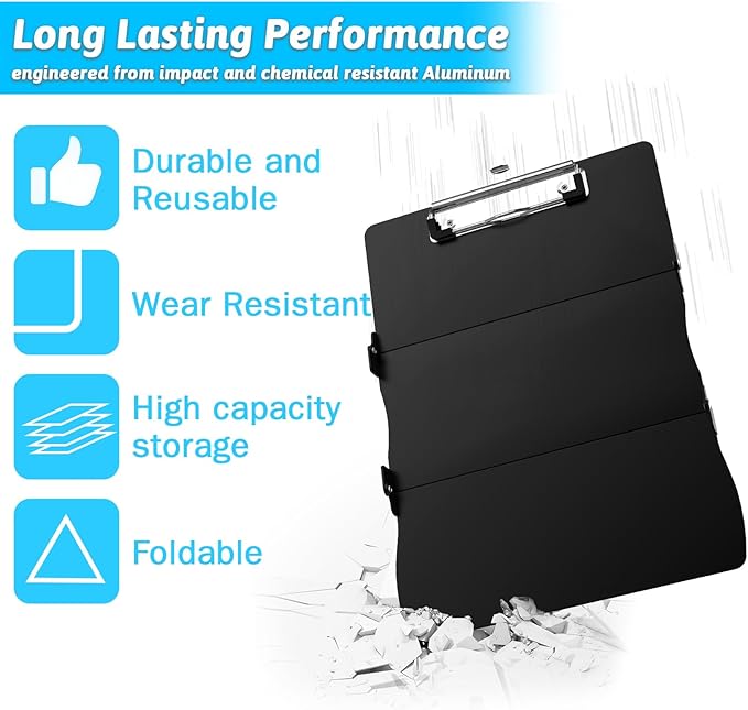 Clipboard Foldable Without Edition Cheat Sheets Aluminum 3 Layers Foldable Clipboards Pocket Size Profile Clip Clipboards Notepad for Students, Nurses,Contractor Trucker Driver