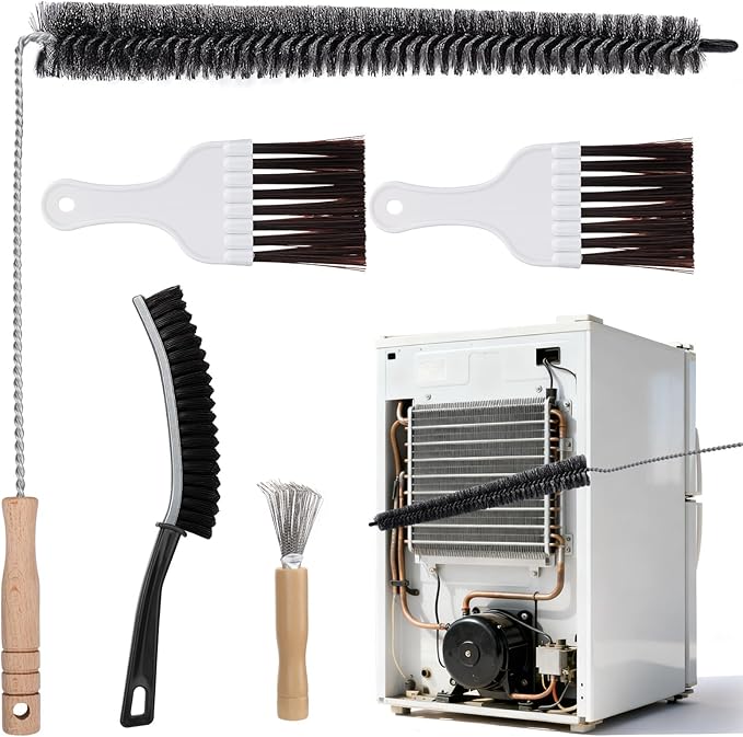 Palksky Refrigerator Coil Cleaning Brush Set, Fridge Radiator Brush & Condenser Coil Cleaning Brush for Dust Removal, Crevice Gap Cleaning Tool for Tight Spaces (5-Pack) ﻿