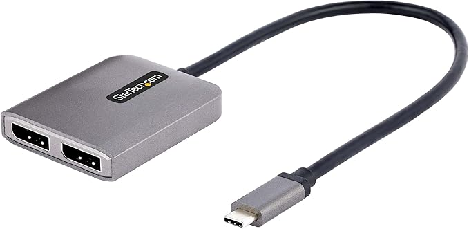 StarTech.com USB-C to Dual Displayport 1.4 Adapter, USB Type-C Muliti-Monitor MST Hub, Dual 5K 60Hz DP Laptop Display Extender / Splitter, HDR, Extra-Long Built-In Cable, Windows Only (MST14CD122DP)