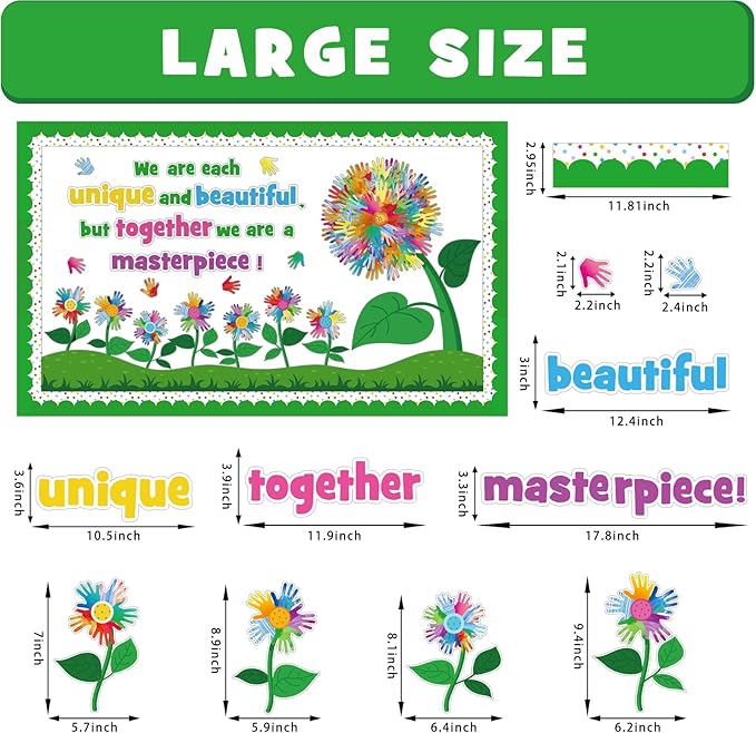 Spring Flowers Bulletin Board Decorations Set, Spring Tree Bulletin Board Classroom Decoration Watercolor Handprint Flowers Cutouts Library Home Window Wall Party Decor for Teacher