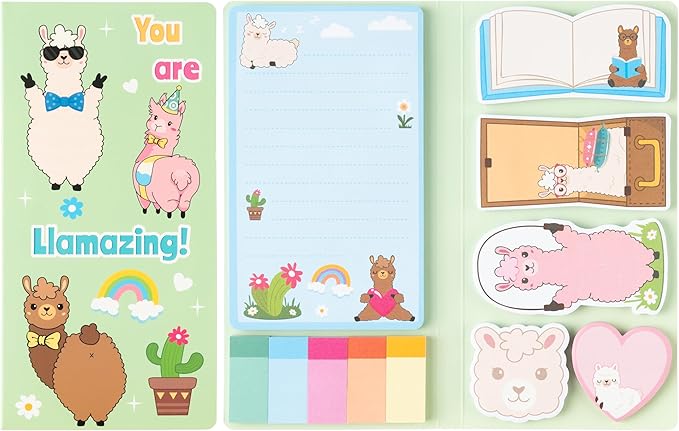 B1ykin Cute Sticky Notes Set - You Are Liamazing Self-Stick Notes Pad, 550 Sheets Writing Memo Pages Sticky Notepad for Teacher Appreciation Gifts, School Office Party Favors Supplies (Amazing Alpaca)