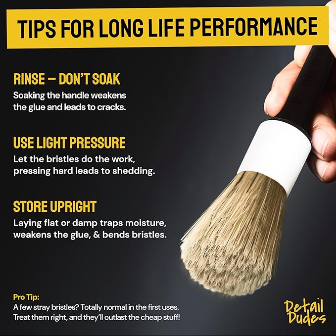 Soft Boar Hair Car Detailing Brush Set - 6-Pack - Scratch-Free Soft Bristle Cleaning Brushes - Reaches Tight Spots & Interior Car Cleaning Kit - Ergonomic & Durable Detailing Supplies