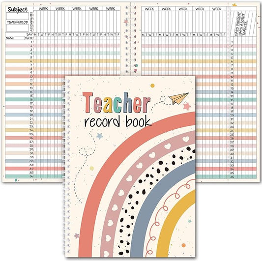 Teacher Record Book Teacher Grade Book 2026-2027 Spiral Bound Boho Heart Dot Record Class Planner 2026 Gradebook Office Favors for Classroom Attendance Supplies Double Sided Printing