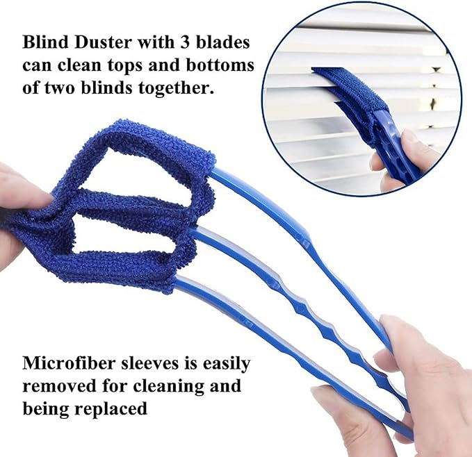 Universal Blind Cleaning Brush,Microfiber Venetian Blind Cleaner Brush Tool,Shutter Brush Works on Vertical/Horizontal Blinds for Dust Removal,Reusable & Washable,2 Pack (Blue)
