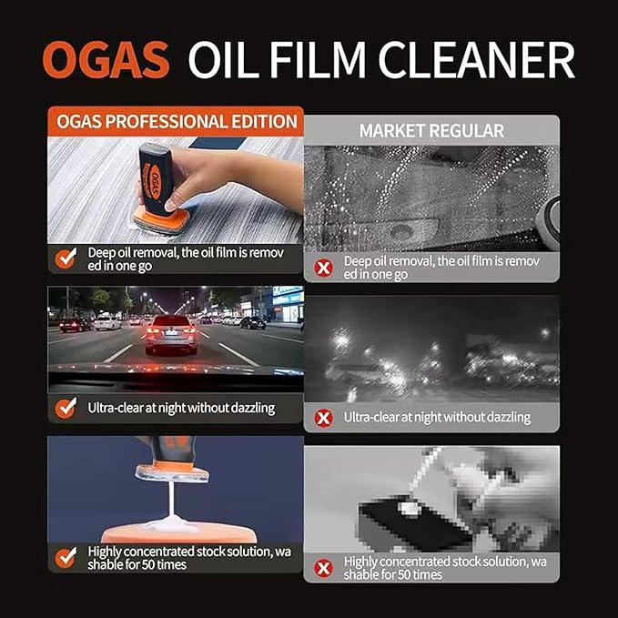 Kubot Glass Oil Film Remover for Car,Oil Film Remover for Car Windshields and Windows, Removes Oil Film & Smudges, Improve Windshield Clarity for Safe Driving