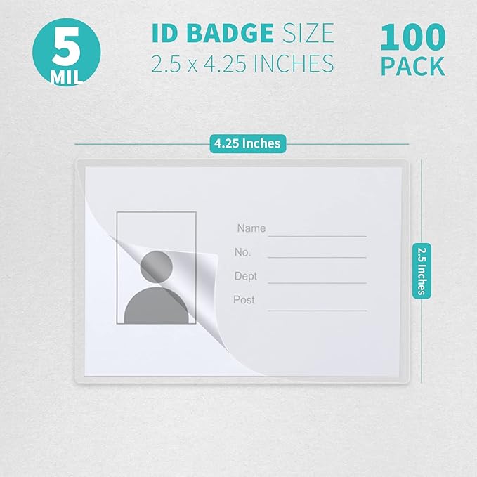 Binditek Thermal Laminating Pouches, 5mil Laminating Sheets, 2.5 x 4.25 Inches, ID Badge Without Clip, Ultra Clear, 100 Pack