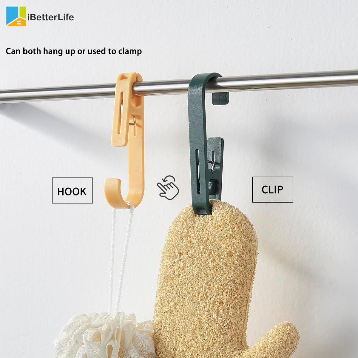 iBetterLife Clothes Pins Heavy Duty Outdoor - 4 Pcs Large Laundry Hook Hangers with Clips Closet Organizer Clamps Hanging Socks Boot Bras Towels Shower Pegs for Bathroom Wardrobe Kitchen Office, Black