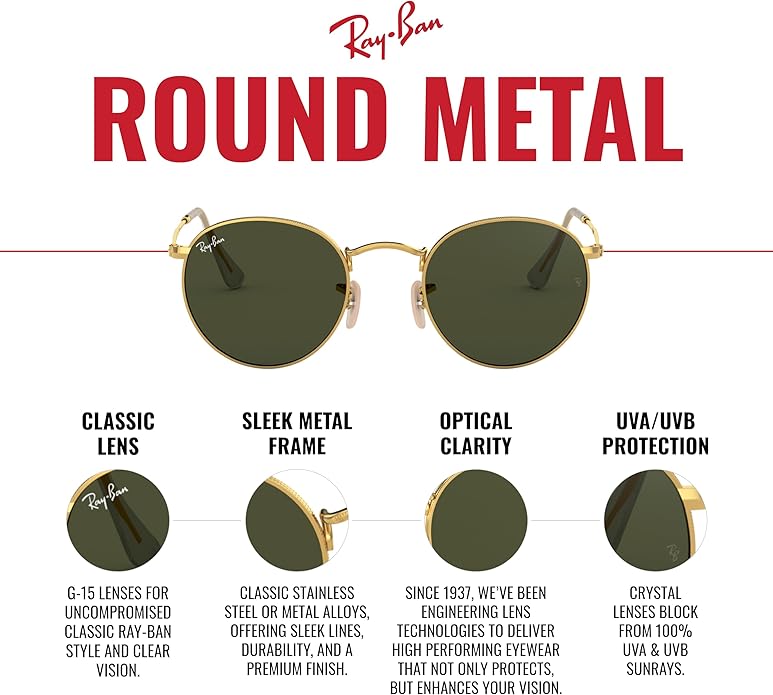 Ray-Ban Unisex Rb3447 Round Metal Round Sunglasses