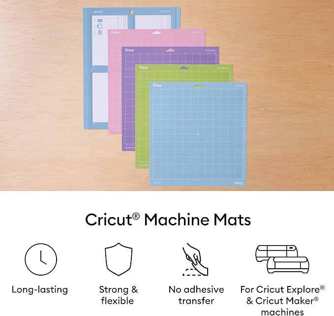 Cricut LightGrip Cutting Mats 12in x 12in, Reusable Cutting Mats for Crafts with Protective Film, Use with Printer Paper, Vellum, Light Cardstock & More for Explore & Maker (3 Count)