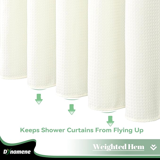 Dynamene 78 Inch Long Shower Curtain, Tall Waffle Fabric Shower Curtains for Bathroom, Hotel Waterproof Cloth Shower Curtain Liner Set with Hooks, Snap in Liner, Mesh Top Window, Cream, 72x78