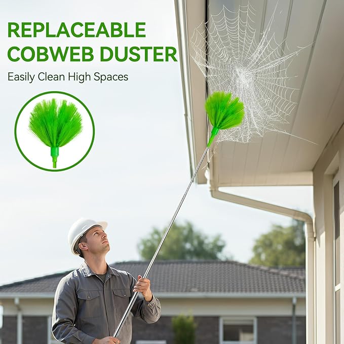 Cobweb Duster with Extension Pole, 3-in-1 Washable Cobweb Duster, Duster with 15-100-Inch Telescoping Pole, Bendable Design for high Ceiling, Fans, Blinds, Furniture