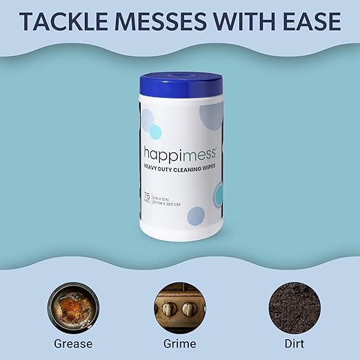 happimess WPE1001A Heavy Duty Cleaning Wipes, Multi-Purpose Multi-Surface Household Wipes, Extra Strong Cleaner for Kitchen, Bathroom, and Pet Messes, Unscented, 75 Count