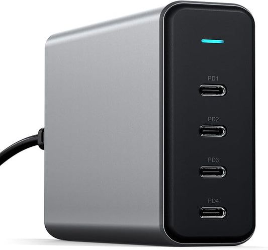 Satechi 165W USB C 4-Port GaN Charging Station, 4 USB-C PD, Laptop Charger, for MacBook Air/Pro M5/M4/M3, iPad Air/Pro M5/M4/M3, iPad 11th gen, iPad mini, iPhone 17/16 Galaxy S25, Windows