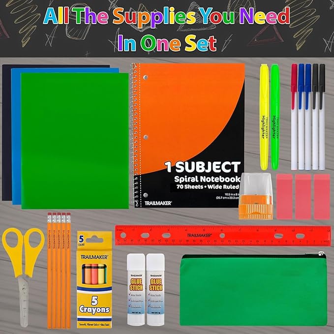 School Supplies Kit for Girls, Boys Back to School Supplies Bundle Pack 30 Piece School Supply Box Set for Kids Kindergarten, Elementary K-8 Includes Notebook, Folders, Pens, Pencils, and More