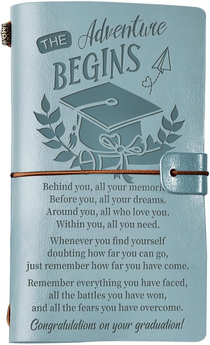PRSTENLY Graduation Gifts Leather Journal, Graduation Gifts for Her Him 140 Page Refillable Journal, High School University College Graduation Gift Ideas for Women Men (Blue)