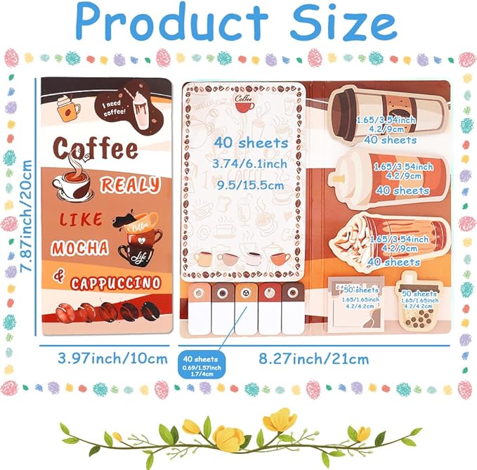 QPIXVB Coffee Sticky Notes,Coffee Lover Gifts,School Supplies for Teachers,440 Sheets Post It Note,Coffee Themed Gifts,Cute School Supplies for Girls,Blackboard Self-Sticky Notes Set Cute