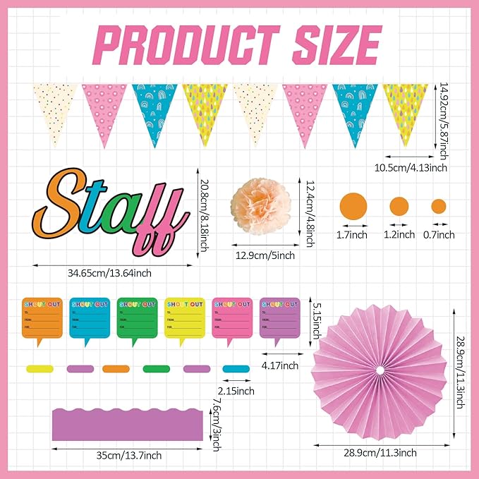 TaoBary 97 Pcs Staff Shout out Bulletin Board Decorations 3D Throw Staff Shout out Like Confetti Appreciation Bulletin Board Set with Fans Paper Cutouts for School Classroom Office Wall Decor Supplies