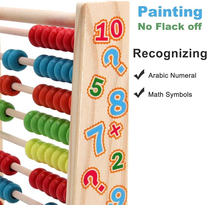 Sealive Classic Wooden Abacus for Kids Math, Educational Counting Toy with 100 Beads, 123 Learning Number Abacus for Toddler, Mathematics Toy Beads Game for Preschool Children Kindergarten