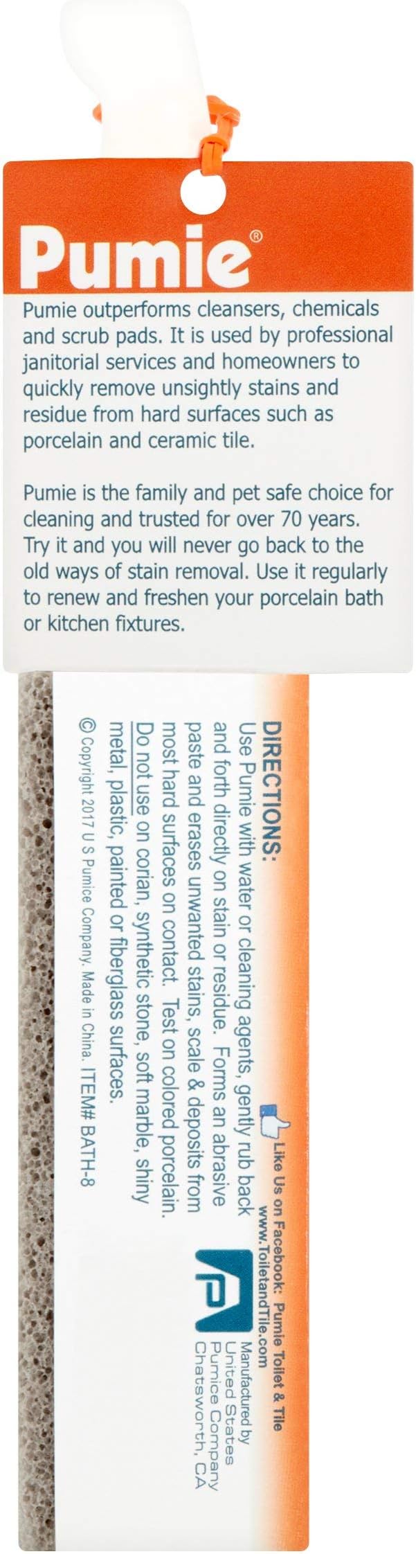 PUMIE Toilet & Tile Pumice Cleaner, Pumice Stick with Handle, Multi-Function Toilet Bowl Ring Remover By US Pumice, Bath-8, Pack of 1