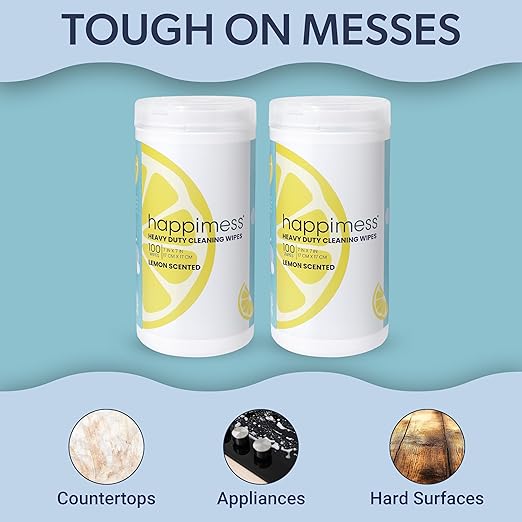 happimess WPE1002A-2SET All-Purpose Cleaning Wipes, Heavy Duty Multi-Surface Household Wipes for Kitchen and Bathroom, Fresh Lemon Scent, 100 Count, Pack of 2