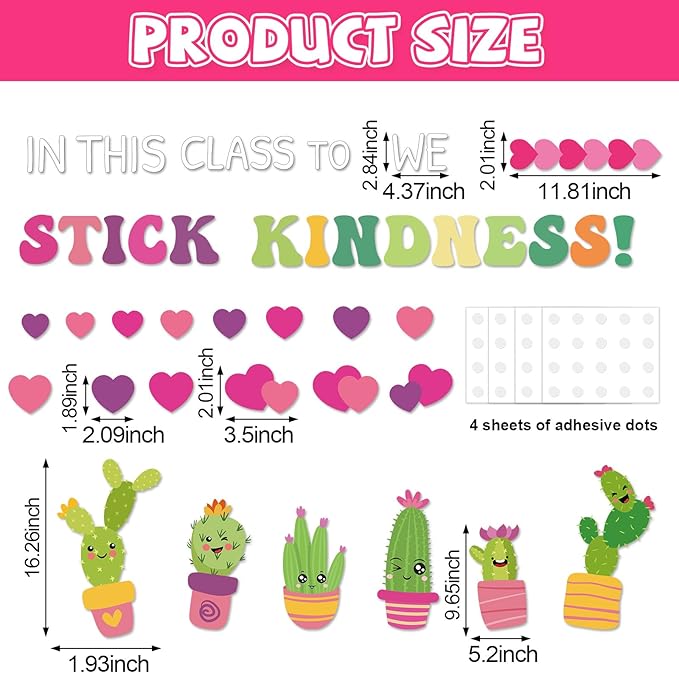 Valentine's Day Classroom Bulletin Board Decorations Valentines Heart Paper Cutouts Kindness Cactus Bulletin Board Set Inspirational Motivational Classroom Decor for Back to School Home Wall Decor