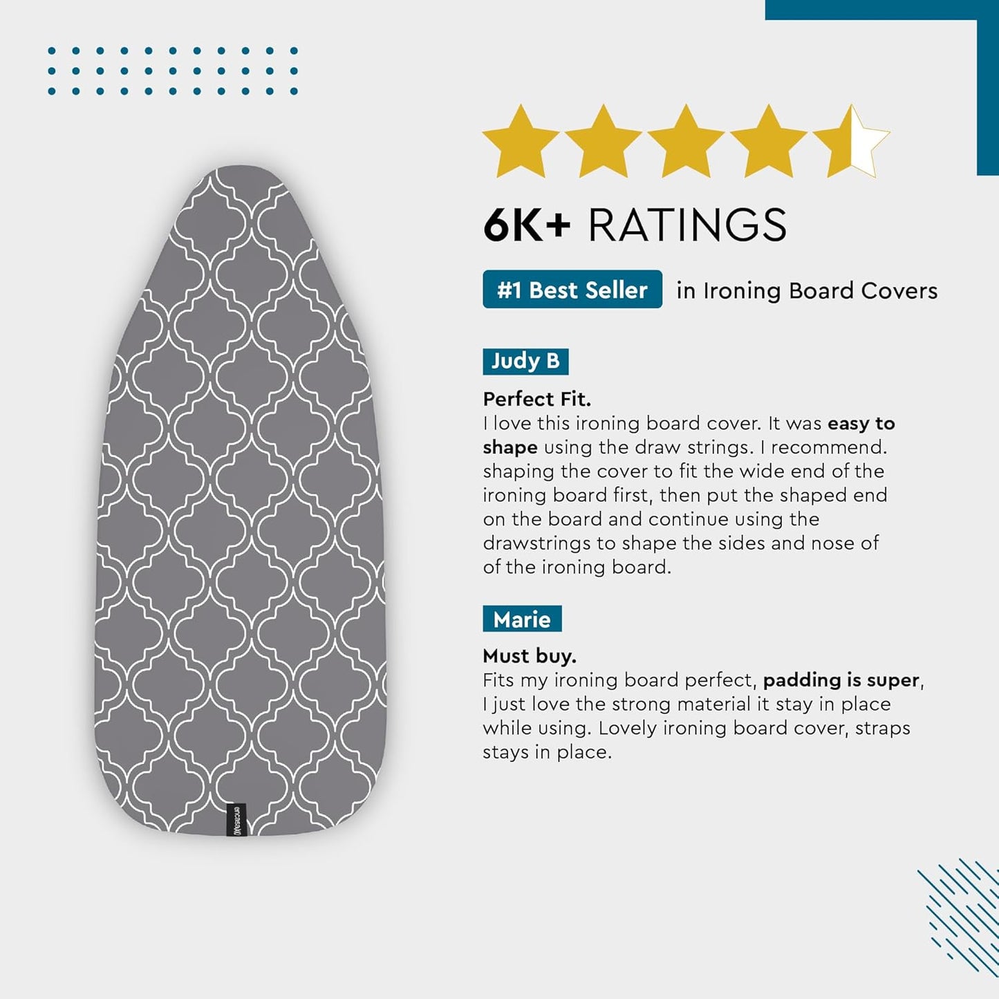 Encasa XO Ironing Board Cover and Pad 54"x15" - Thick 3mm Felt Padding, Drawstring Tightening & Lock, Easy Fit, Scorch & Stain Resistant, Fits Standard Large Ironing Board - Daisy Beige