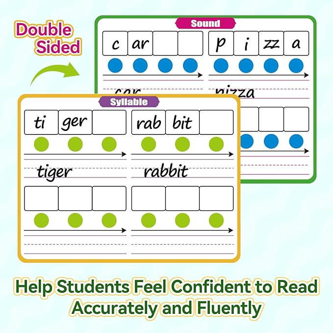 12 Pack Phonemic Awareness Dry Erase Flash Card,Phonics Games Science Reading Manipulative Speech Therapy Material Elkonin Box 1st Grade Classroom Must Haves Teacher Homeschool Supplies