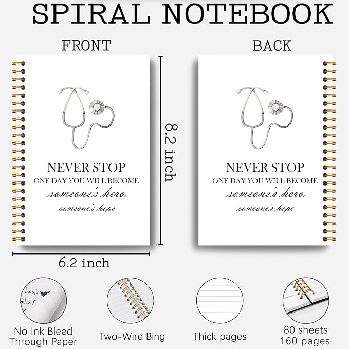 Inspirational Nurses Notebook, Future Nurse Doctor Gifts Journal, Nurse Appreciation Week Gifts Journal, Medical Stethoscope Nursing Hardcover Spiral Notebooks 5.5x8.3 Inch