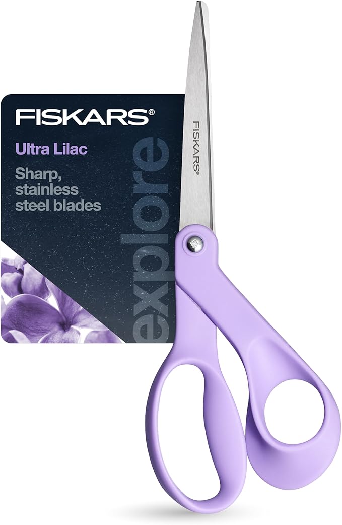 Fiskars Ultra Lilac Scissors, Explore Design Collection, High-Grade Stainless Steel Blades and Ergonomic Handles for Arts and Crafts
