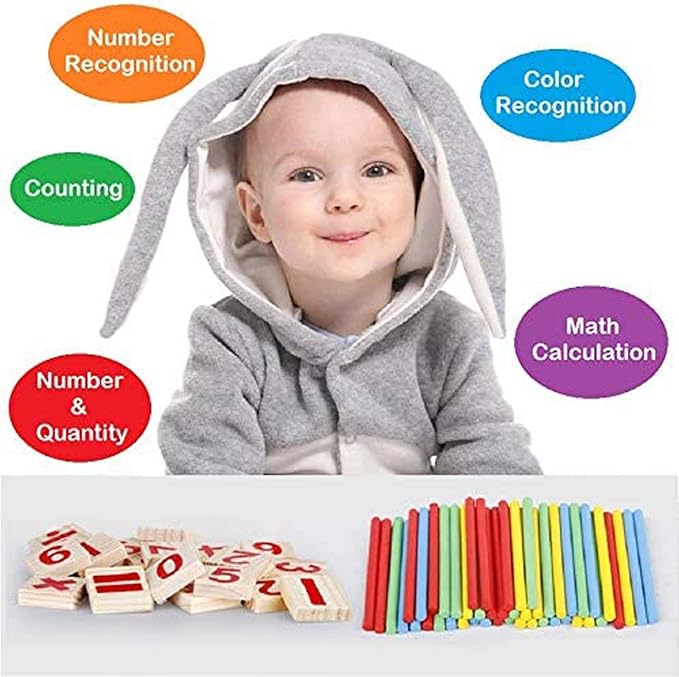 Counting Number Blocks and Sticks | Montessori Toys for Kids Learning| Homeschool Supplies for Math manipulatives | Toddlers Educational Wooden rods with Storage Tray