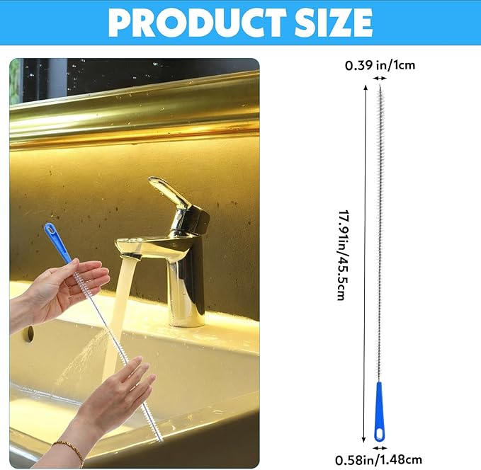 17 Inch Sink Drain Overflow Cleaning Brush Household Sewer Hair Catcher Bendable Long Pipe Cleaners Flexible Clog Remover Tool for Toilet Kitchen Shower Bathroom Tub Sewer