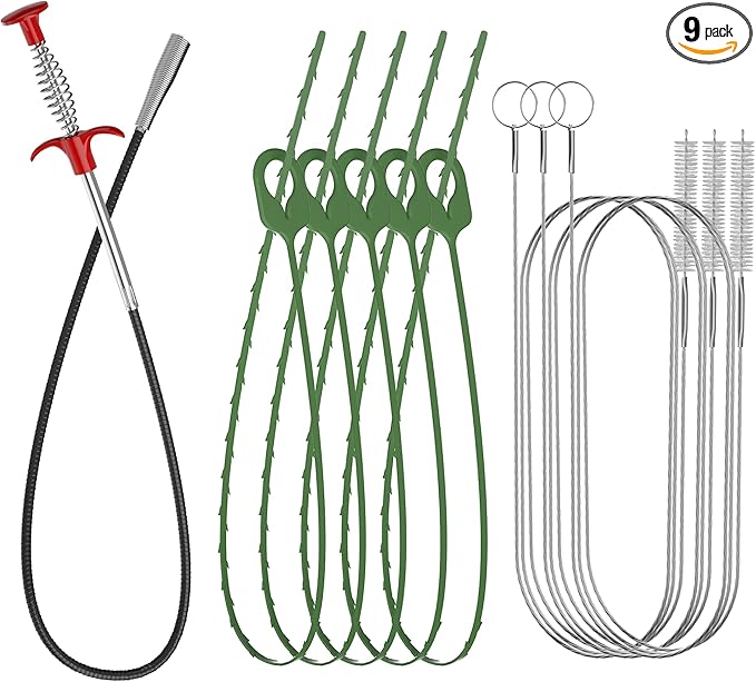 35.5 Inch Drain Clog Remover Tool (1pc), 30 Inch Sink Snake Drain Tool (5 pcs) & 59 Inch Tube Drain Brush (3 pcs), Effective Hair Drain Clog Remover for Toilet, Kitchen Sink, Bathroom, Shower, Sewer