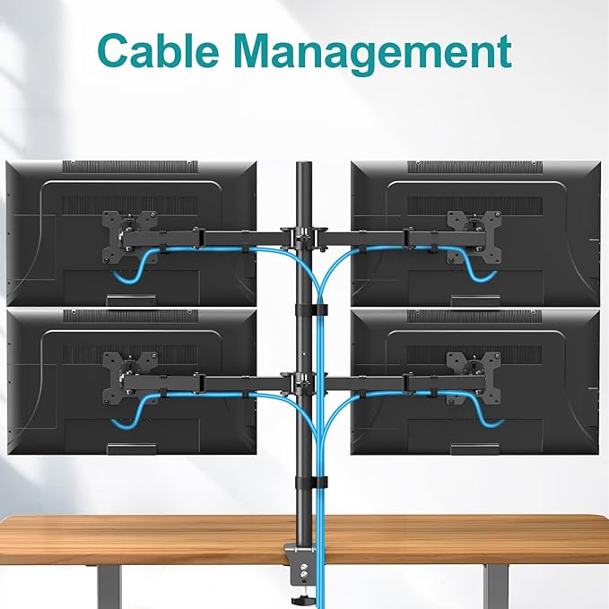 MOUNT PRO Quad Monitor Stand, 4 Monitor Mount for 13 to 32 inch Computer Screens, Hold up to 17.6lbs Each, Fully Adjustable Stacked 4 Desk Arm, VESA Mount, C clamp/Grommet Base