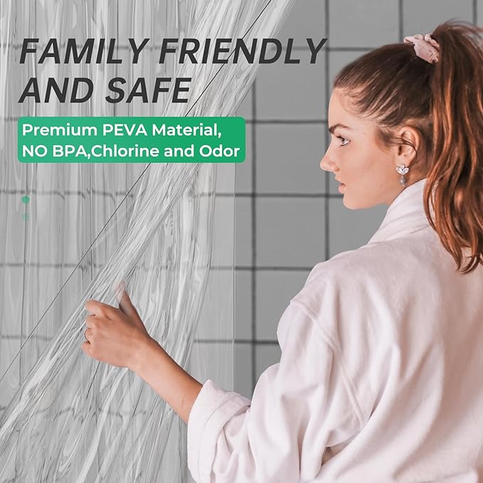 AmazerBath Extra Long Shower Curtain Clear 108 Inches Long, Plastic Floor to Ceiling Shower Curtain Extra Tall, Heavy Duty PEVA with 3 Weighted Stones and 12 Grommet Holes, 72x108 Inches