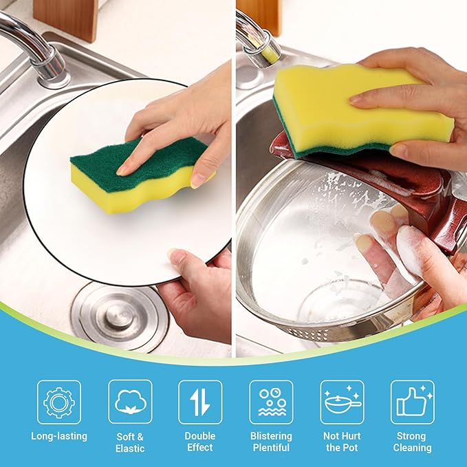 AIDEA Sponges Kitchen, 50 Pack Heavy Duty Dish Sponge, Cleaning Dish Scrubber Sponge for Home and Kitchen, Stink-Free Cleaning Supplies for Pots, Pans