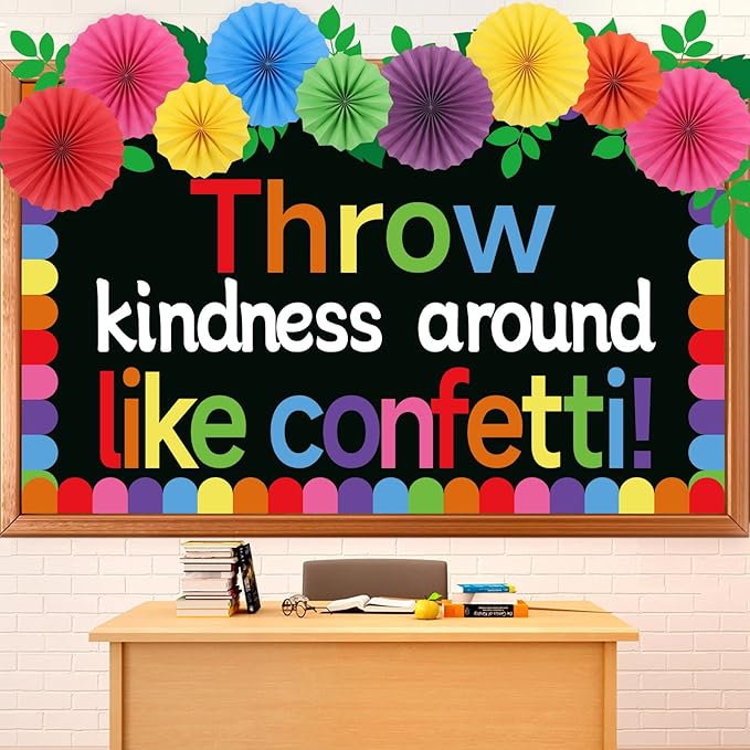 Classroom Bulletin Board Decorations with 3D Paper Fans Inspirational Throw Kindness Around Like Confetti Bulletin Board Set for Back to School Motivational Office Home Wall Door Chalkboard Decor