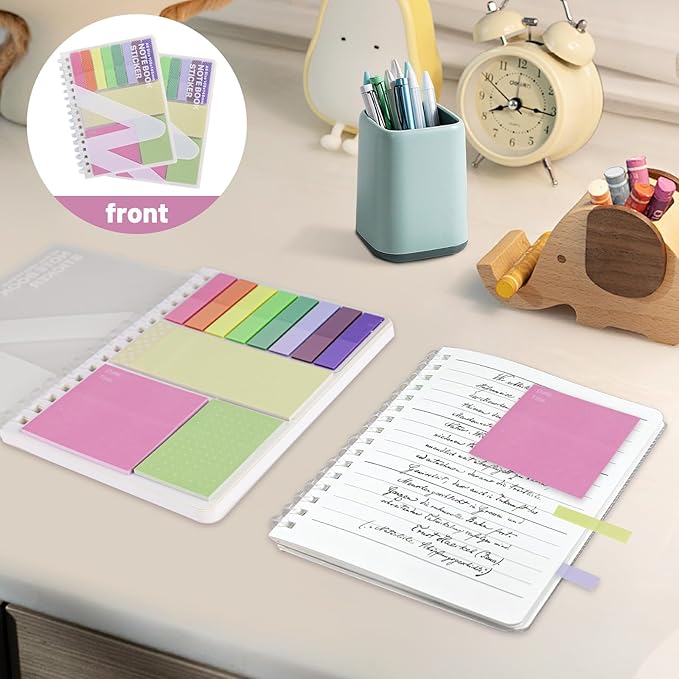 2 Pack Multi-Functional Sticky Note Set with Bible Tabs 440 Transparent Post it Notes 120 Page Notebook for Bible Study Office Supplies (Colour)