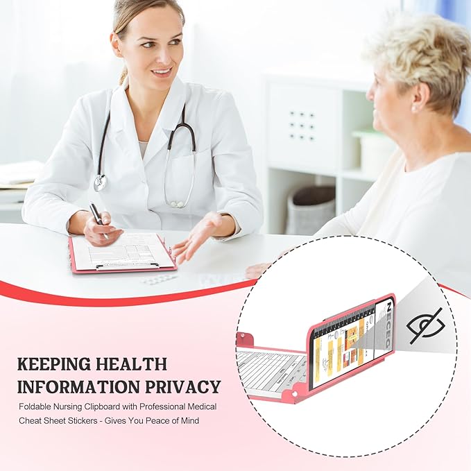 Nursing Clipboard Foldable Edition Cheat Sheets Aluminum 4 Layers Pocket Size Size Pen Clip Pocketfor Nurses Students School Doctor- Rose Christmas Gifts Idea