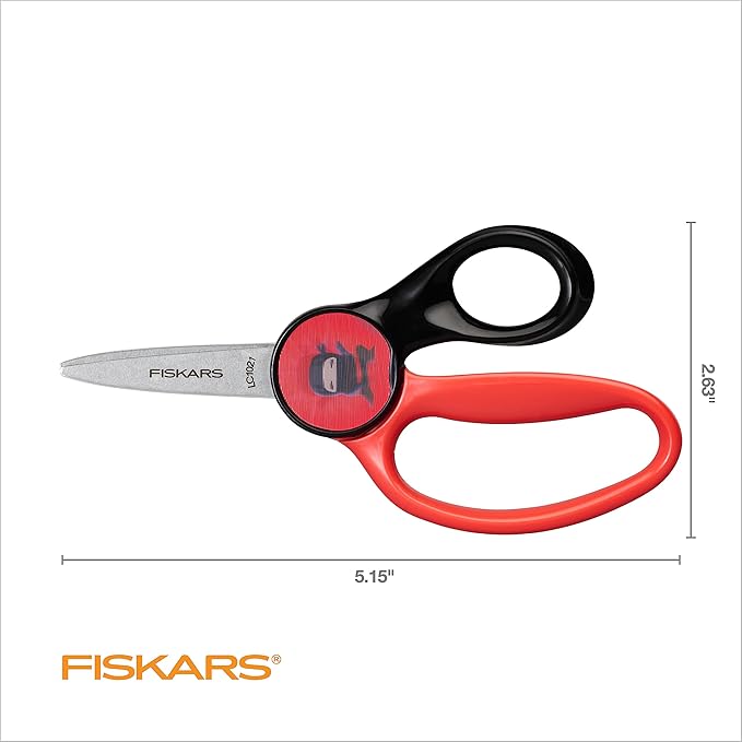FISKARS Magic Morph Kids Scissors - Image Moves when Tilted - Pointed-tip for Ages 4+ - Fun Ninja Design - Back to School Supplies