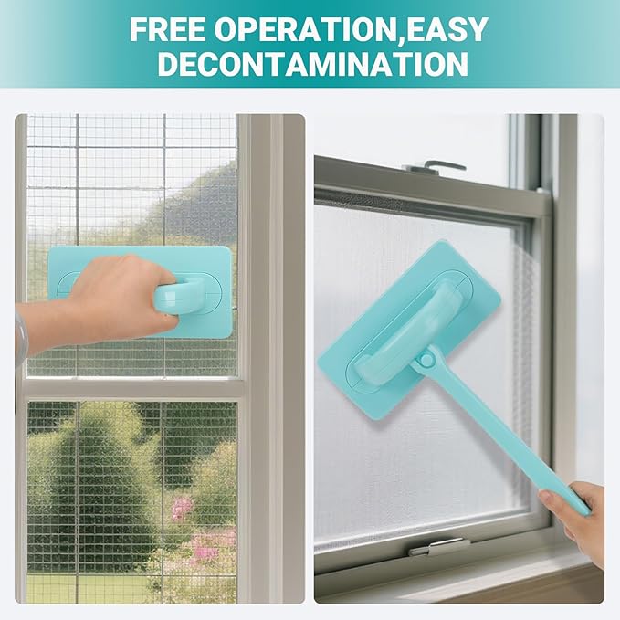 Window Cleaner Tool, Window Screen Cleaner and 3 Pack Track Cleaning Brush with 6 Replacement Cleaning Cloths, Detachable Window Cleaner Tool with Wet and Dry Dual-Use