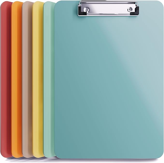 Clipboards – Set of 6 Plastic Clip Boards 8.5x11 Bulk | Colored Acrylic Clipboards for Classroom, Boho Classroom Decor, Teacher Supplies | Cute Clip Board for Kids, Office, Coaching, Medical, School