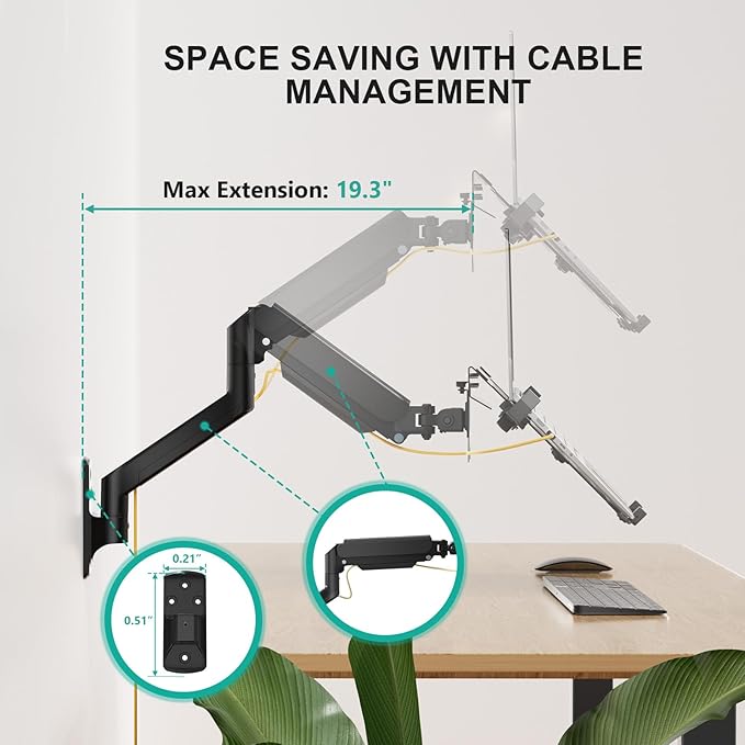 WALI Laptop Wall Mount, Full Motion Adjustable Laptop Arm Fits 10 to 17" Notebook, 2-in-1 Monitor Wall Mount for 17 to 32" Computer Screen, Holds up to 15.4-22lbs(GSWM001NLP), Black