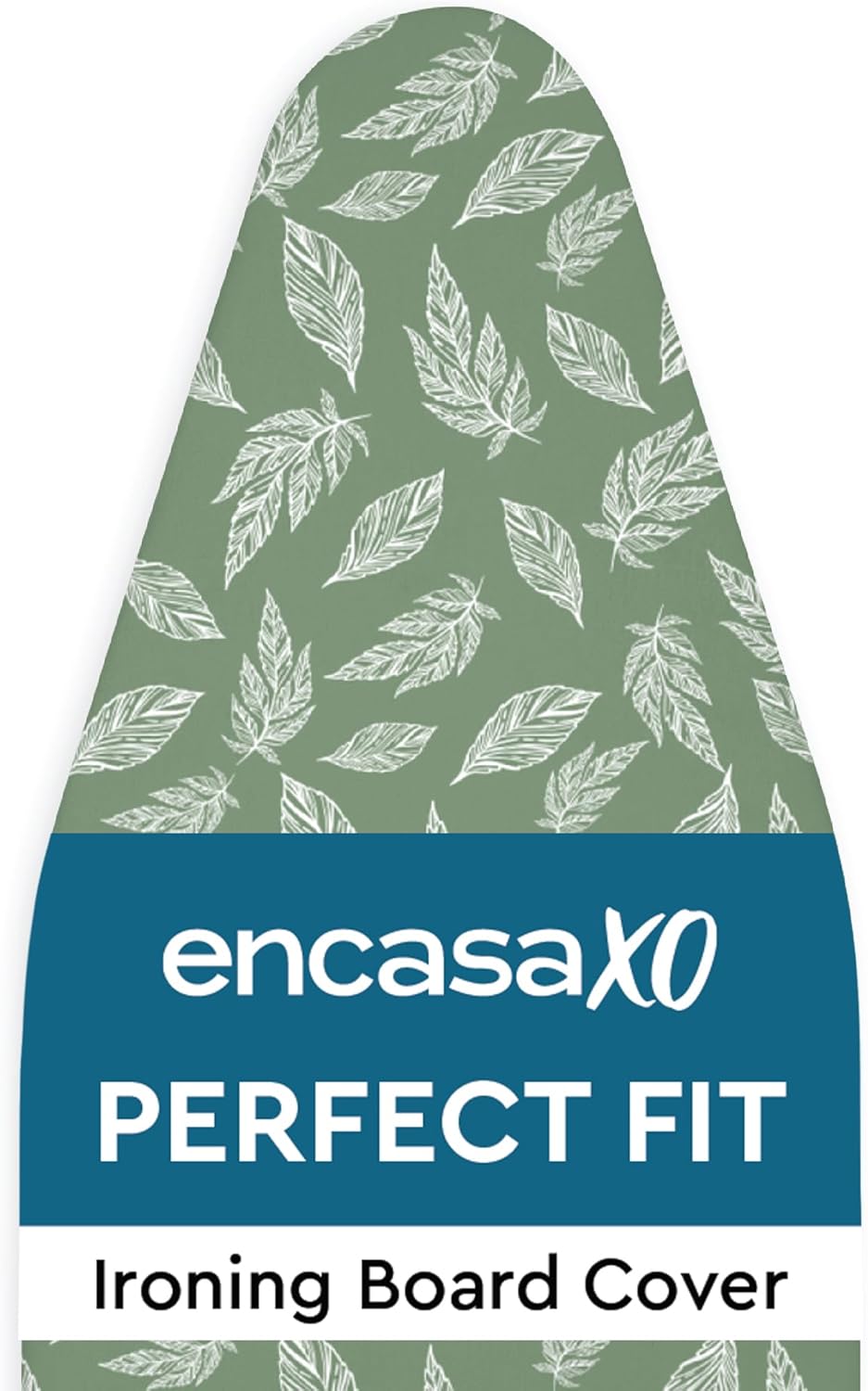 Encasa XO Ironing Board Covers (42"x14") Drawstring Tightening with Thick 3 mm Felt Padding, Easy Fit, Scorch Resistant, Printed - Big Leaves Green