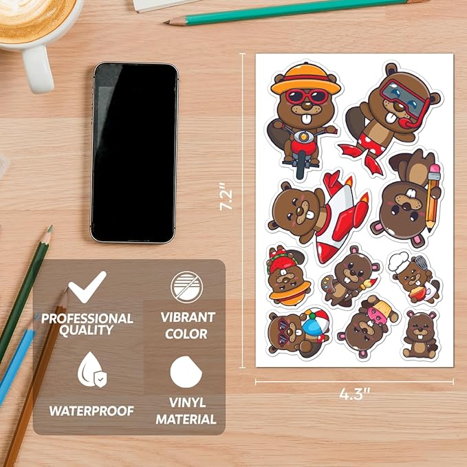 Cute Beaver Cartoon Stickers Pack 50Pcs Waterproof Vinyl Animal Decals for Laptop Water Bottles Notebooks Skateboard Luggage Scrapbooking Fun Aesthetic Gift