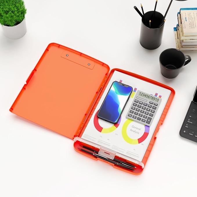 Hongri Clipboard with Storage with Pen Holder, Folder Nursing Clip Board 8.5 x 11 Foilo-Side Opening, High Capacity, Light Weight for Teachers, Classroom. Size 14 x 9.6 x 1.2 in(Orange)