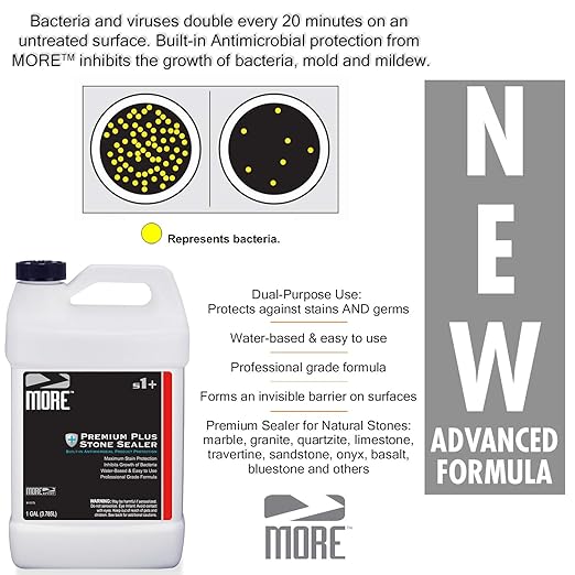 MORE Premium Plus Stone Sealer Protector for Countertops - Natural Stone, Marble, Granite Surfaces - Advanced Formula [Gallon / 128oz]